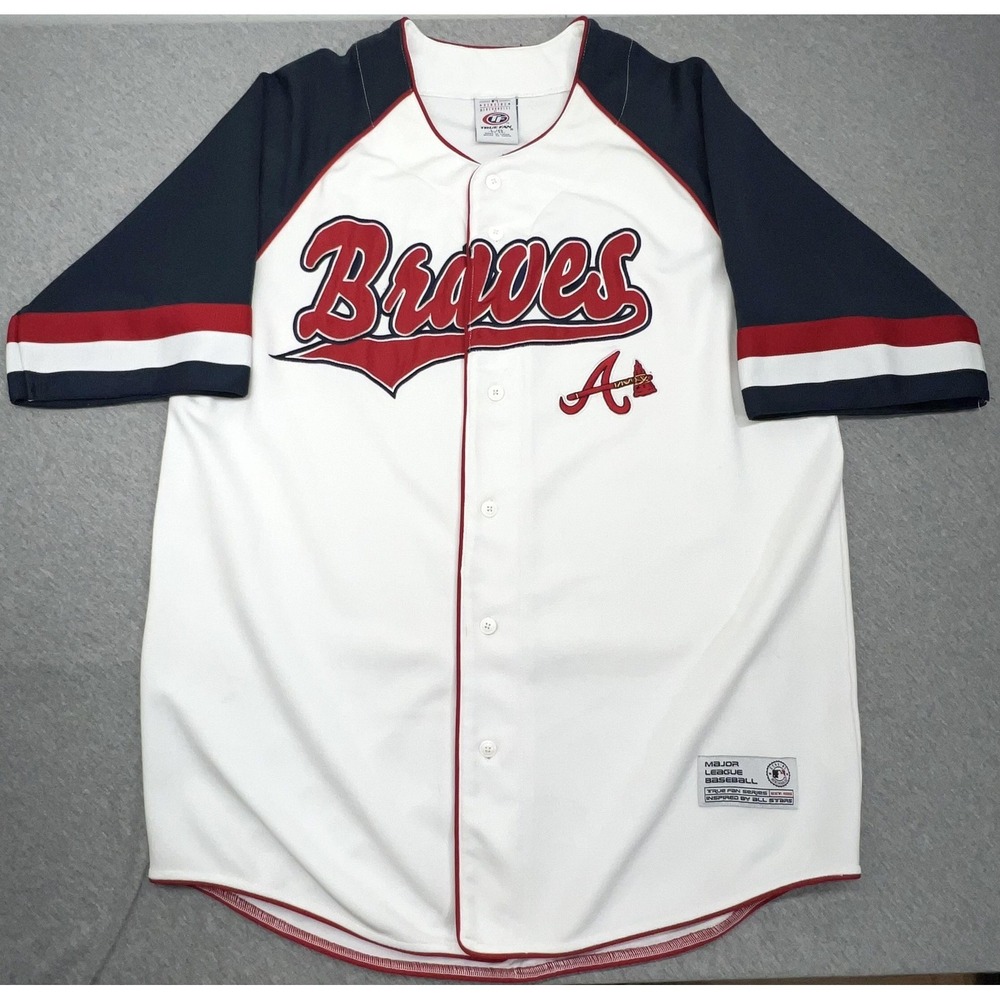 Atlanta Braves Baseball Jersey Mens Large White MLB True Fan Button Front
